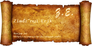 Zimányi Erik névjegykártya